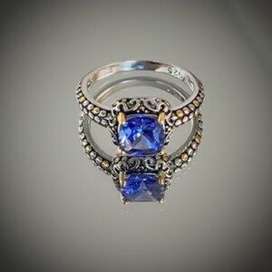 Sterling Silver Celtic Tanzanite Cushion CZ Ring